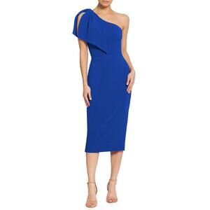 Dress The Population 'Tiffany' Blue Polyester One-Shoulder Midi Dress Size XS